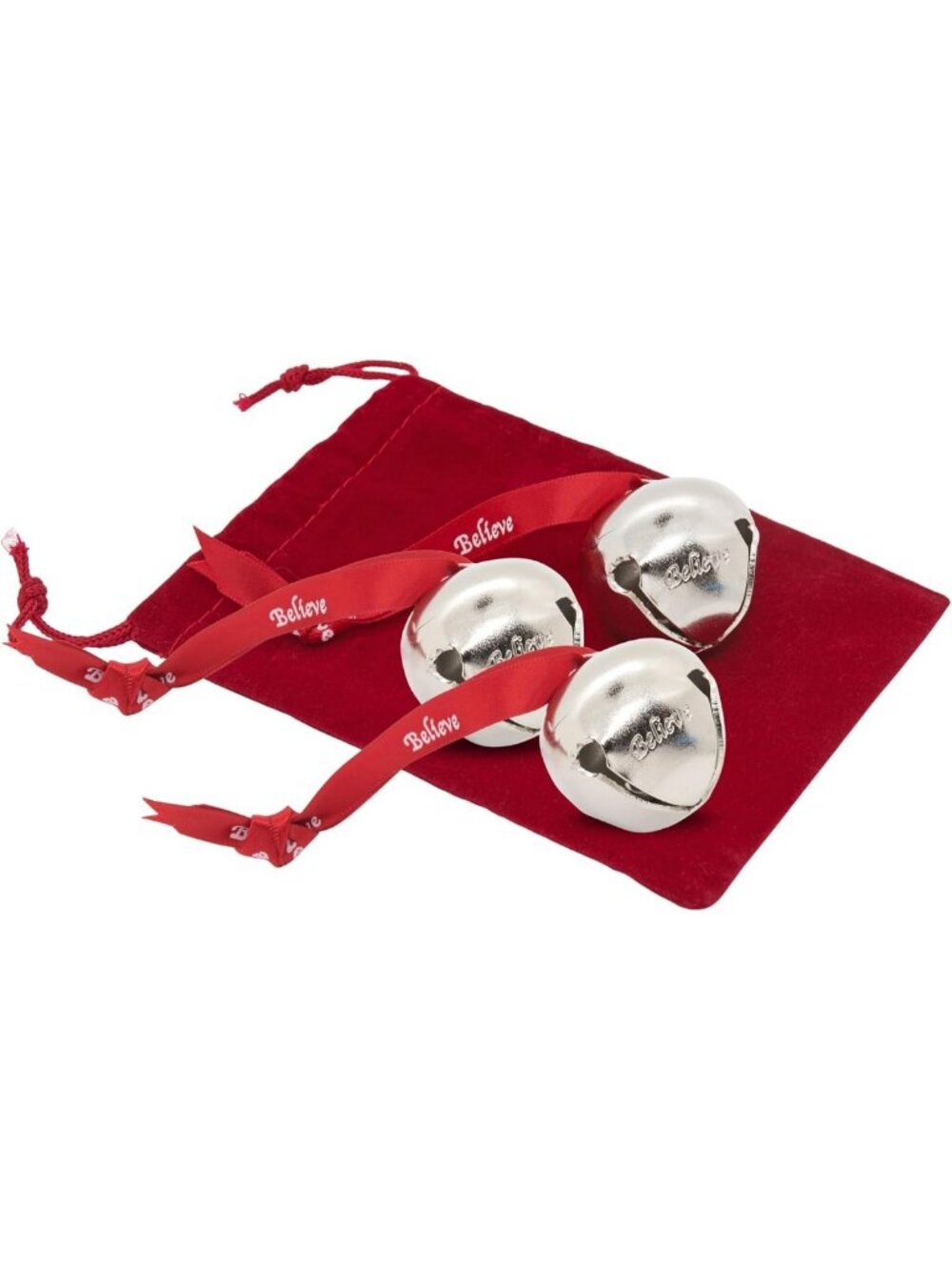 3-Pack Sleigh Bells Ornament Set | 1.5” Steel Hanging Bells with Red Ribbon